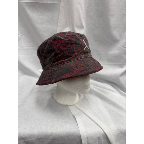 Air Jordan Retro Bucket Hat Black Red Abstract Pattern Streetwear Basketball - Picture 6 of 8